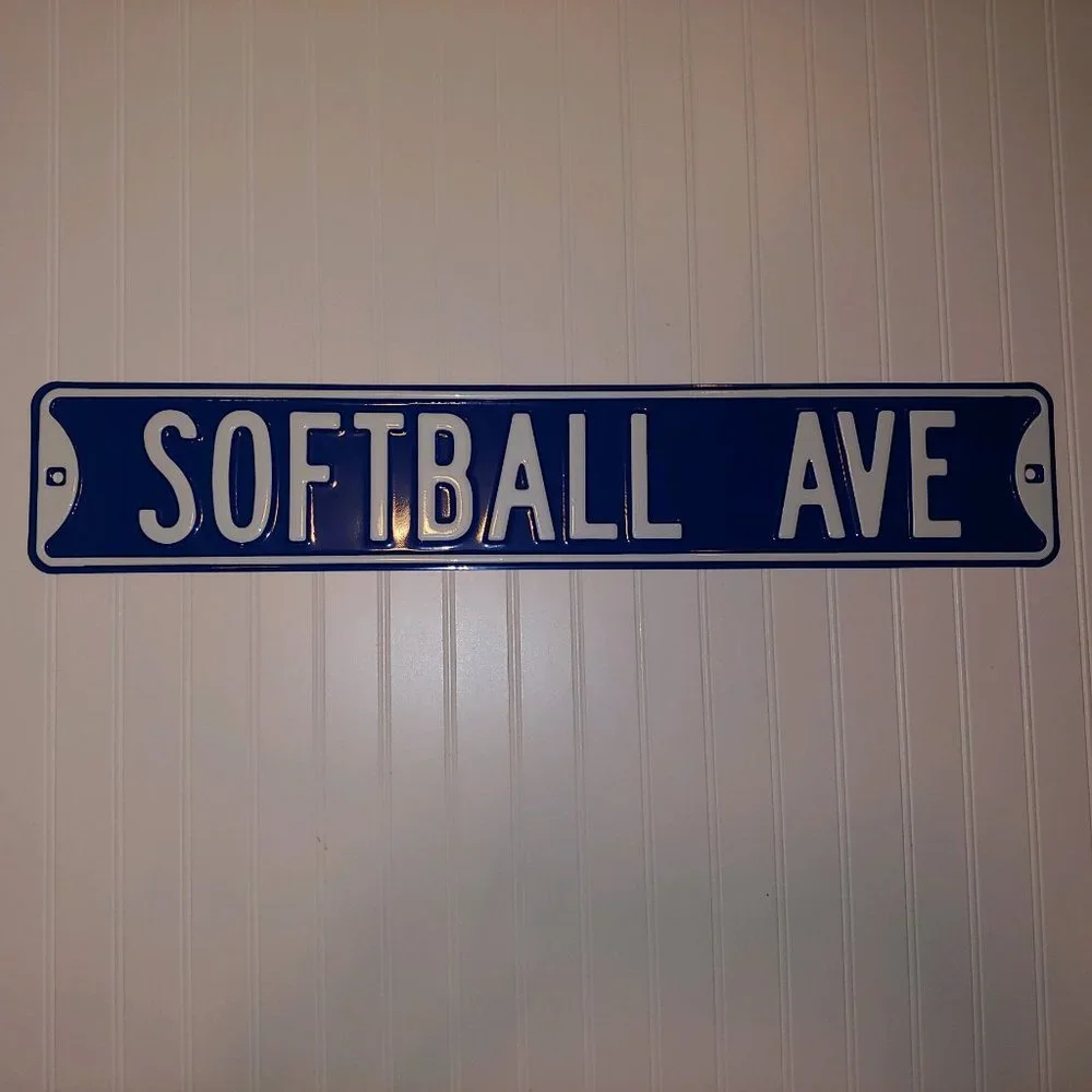 Softball Ave Metal Street Sign Royal & White NEW!